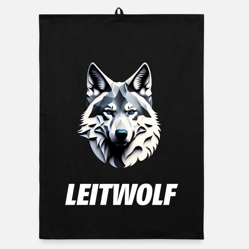 Leitwolf mit blauen Augen und Schriftzug Organic Geschirrtuch