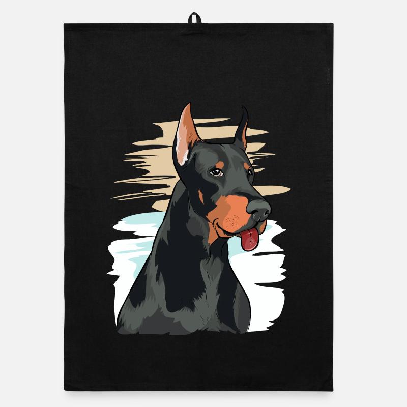 Playful Doberman Portrait Artwork Organic dish towel