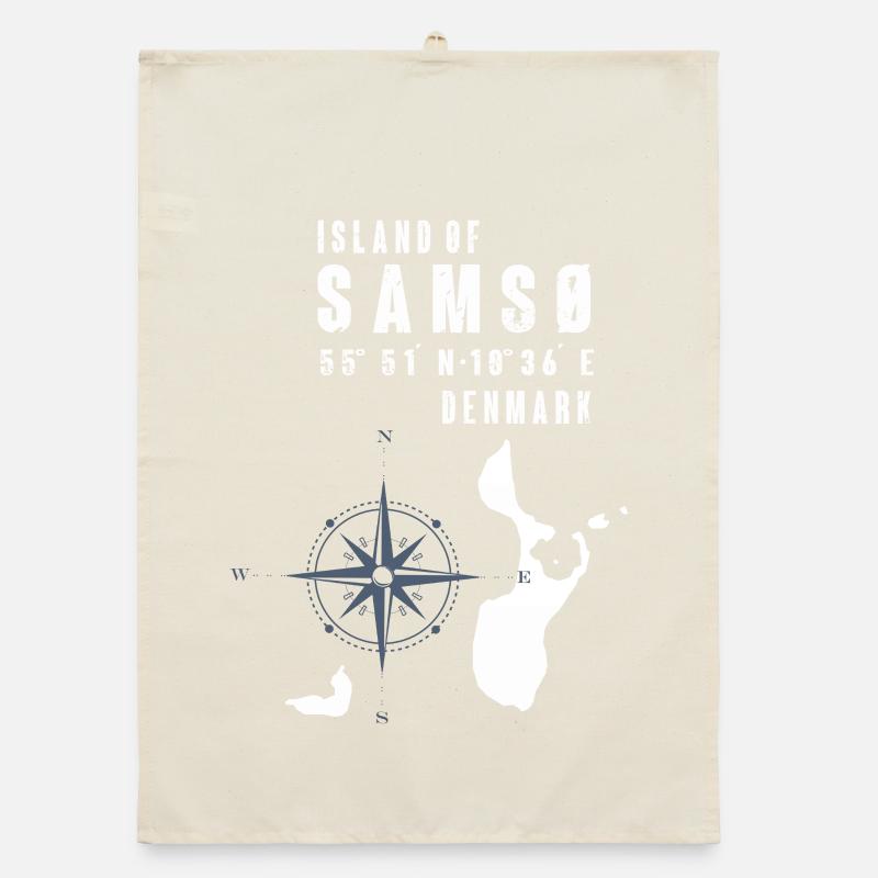 Samsø Samsoe Island Outline Boussole Torchon bio
