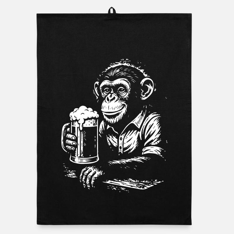 Beer Loving Monkey Portrait Tee Organic dish towel