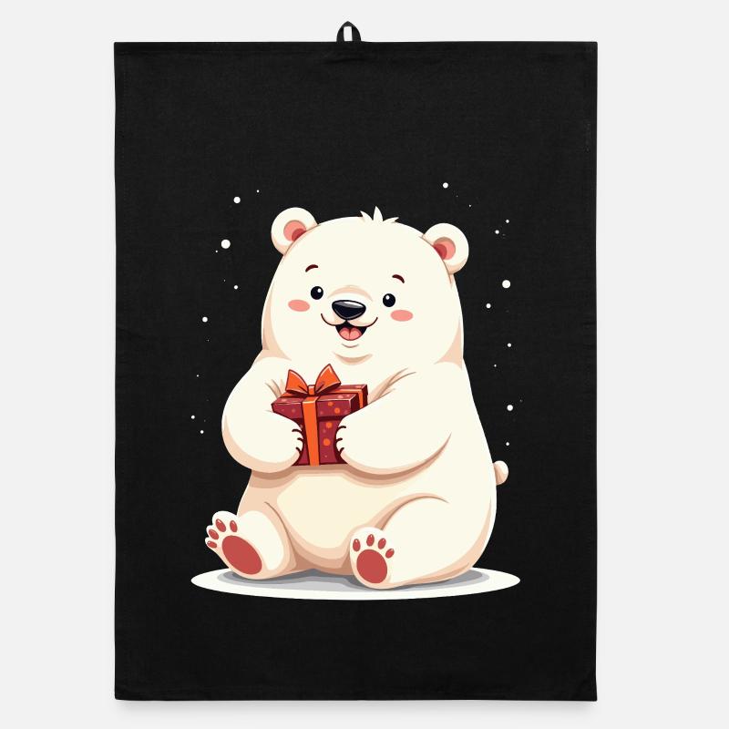 Cute Polar Bear with Gift Illustration Organic dish towel