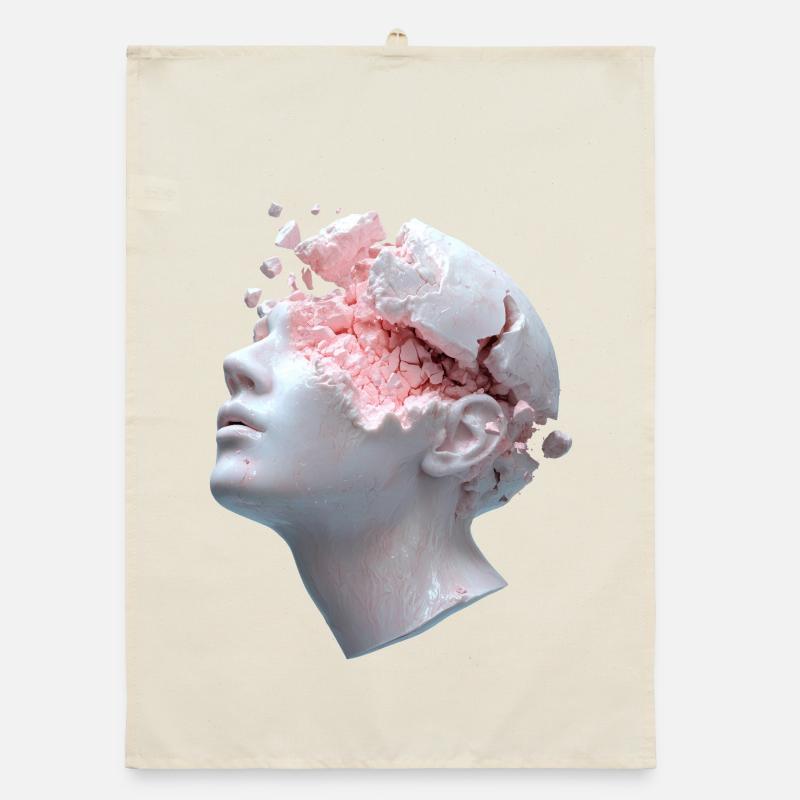 Decaying head, inner thoughts as debris Organic dish towel