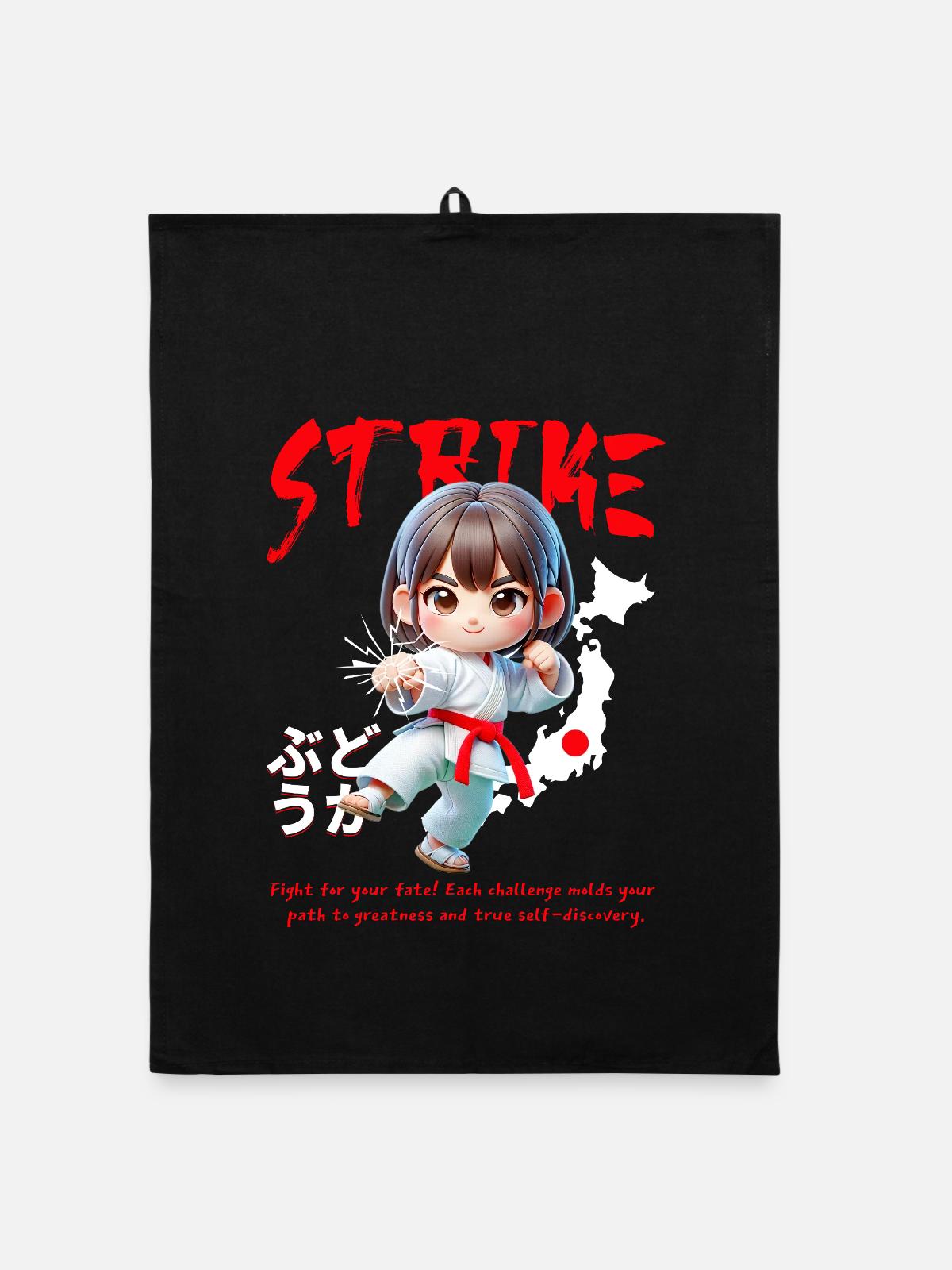 Chibi Karateheld Strike - Organic Geschirrtuch - Schwarz - Vorne
