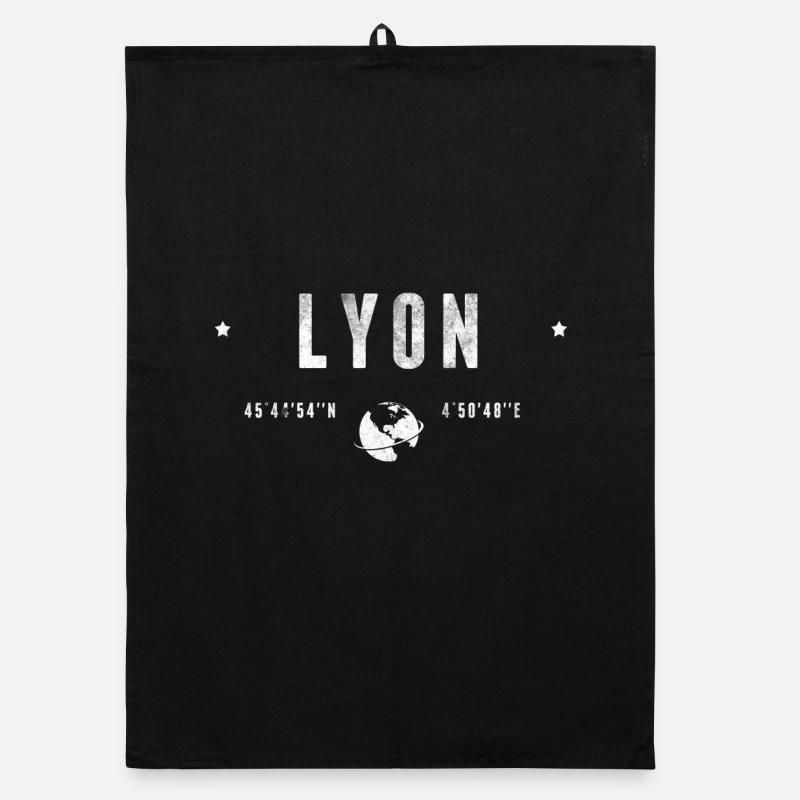 Lyon Coordonnées Géographiques Stylisées - Torchon bio - noir