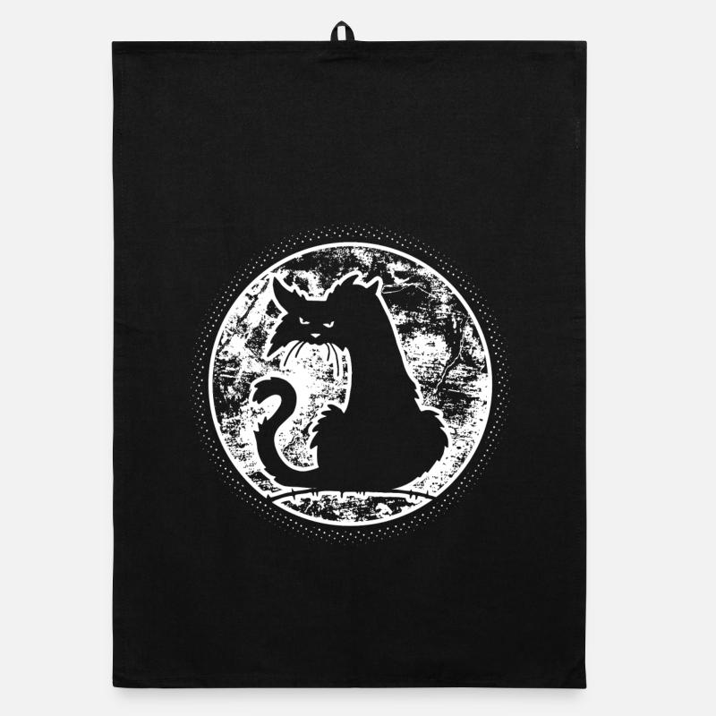 Halloween chat noir au clair de lune, horreur - Torchon bio - noir