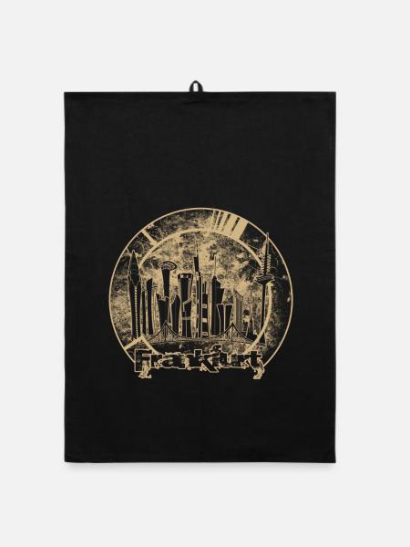 Frankfurt Skyline Rundbadge - Organic Geschirrtuch - Schwarz