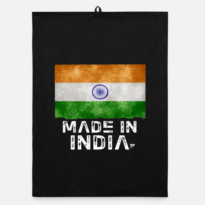 Made in India Flag Stencil Tee - Organic dish towel - black