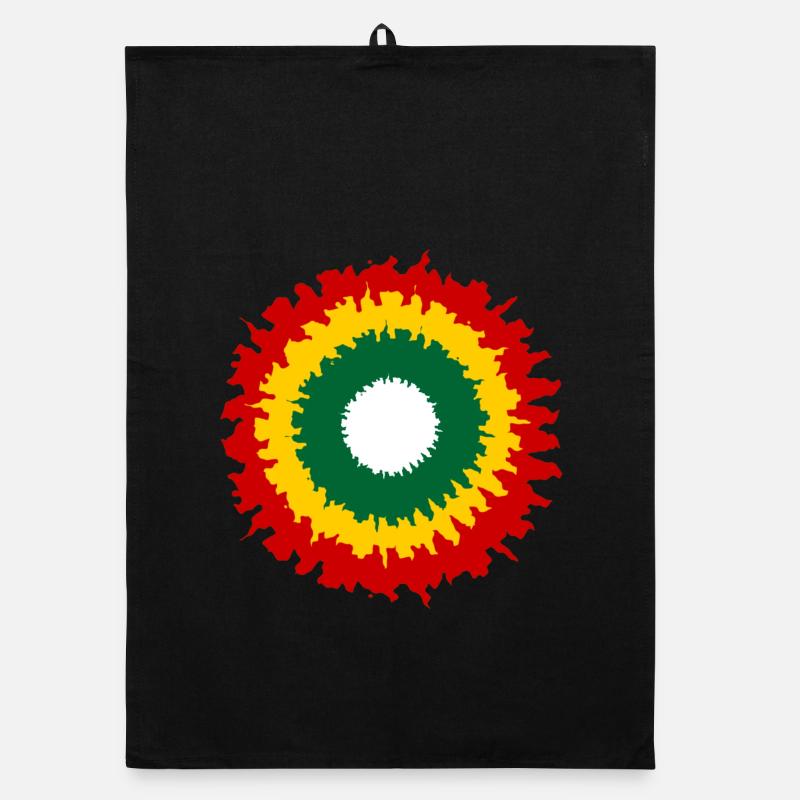 Vibrant rasta pattern with fire effect Organic dish towel