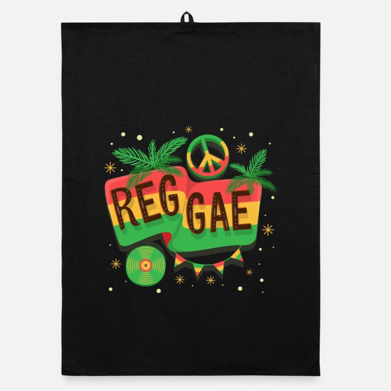 Ambiance arc-en-ciel du drapeau reggae - Torchon bio - noir
