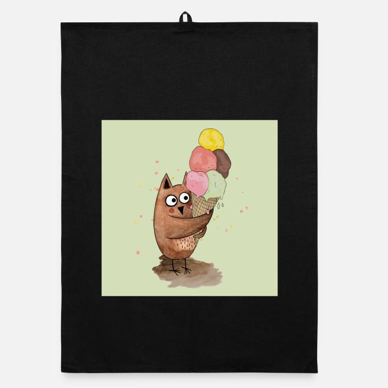 Hibou avec des posters géants de glace - Torchon bio - noir