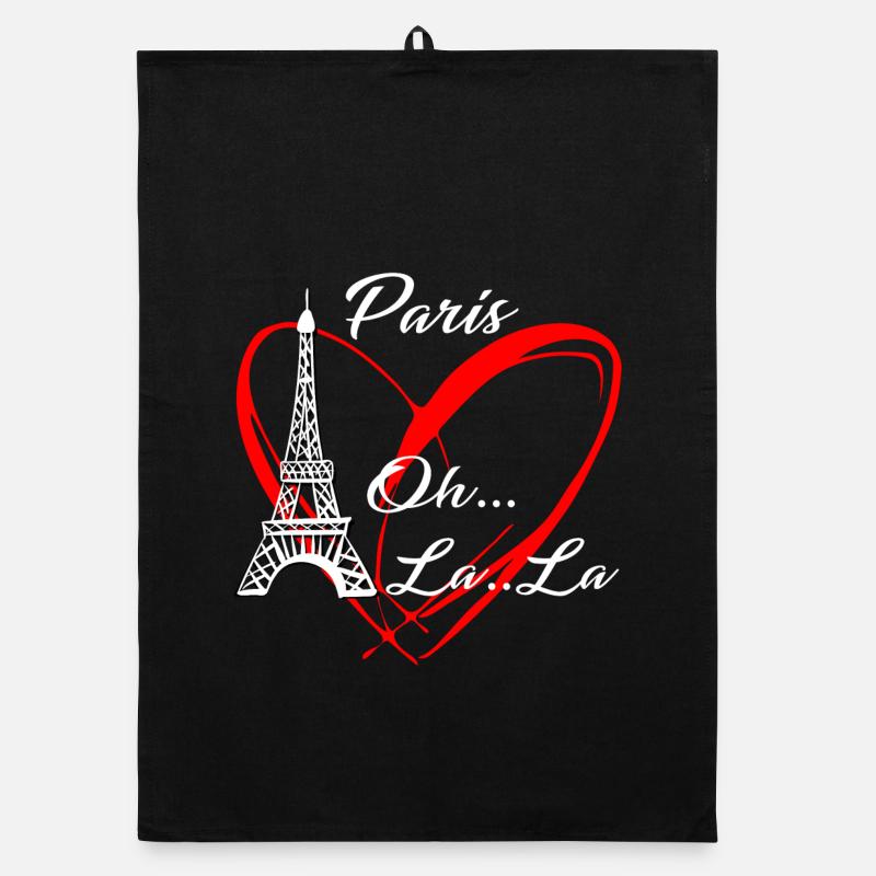 Paris Tour Eiffel J'aime Paris Ooh La La - Torchon bio - noir