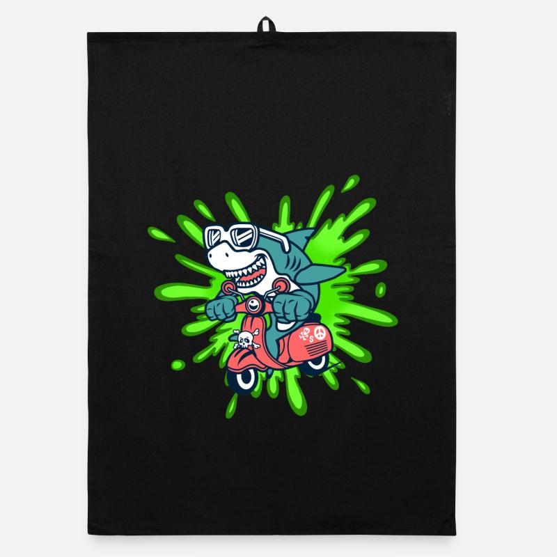 Hai lustig Mofa Moped Roller Comic Organic Geschirrtuch