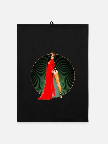 Pinup - Vintage Retro Burlesque Queen 50s Art - Organic dish towel - black - Front