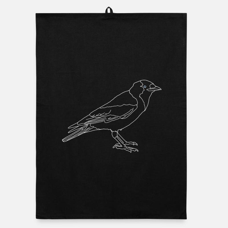 Jackdaw lineart Organic dish towel