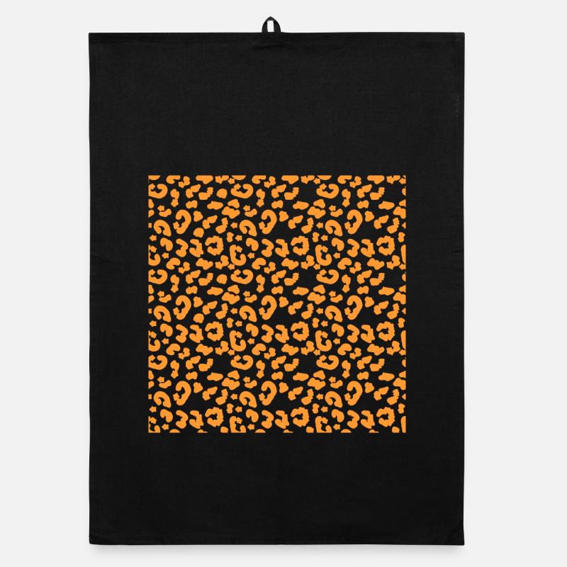 Leopard Pattern Pattern in Orange on Black Organic dish towel