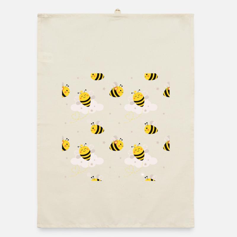 Cute bees in cloud pattern motif Organic dish towel
