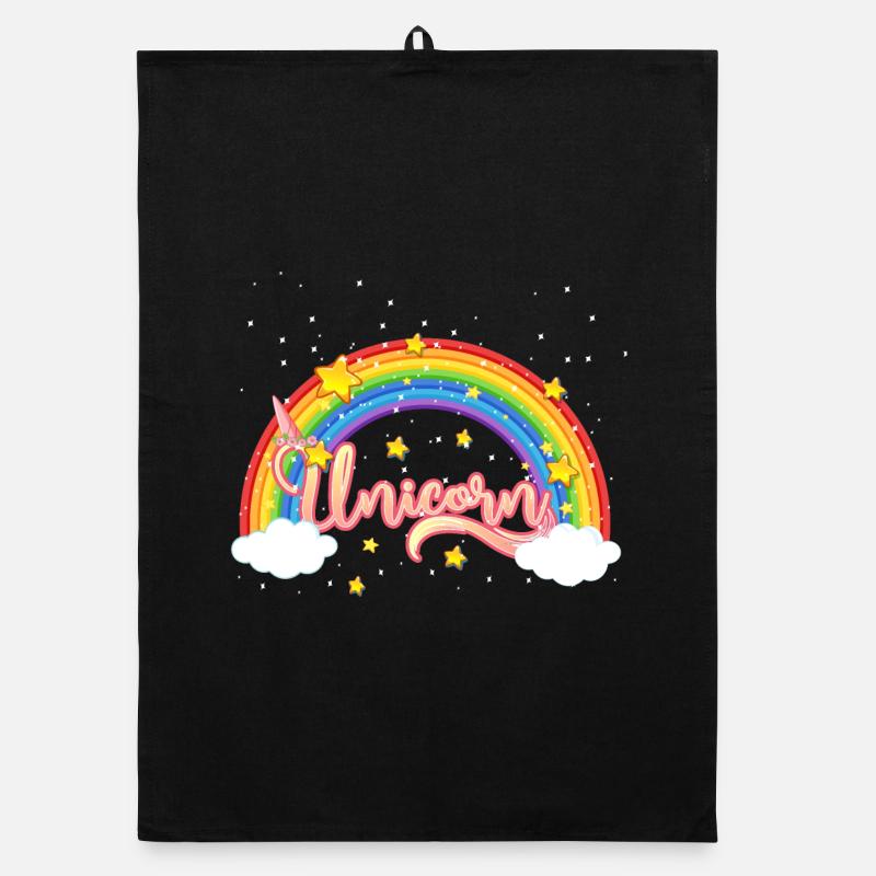 Bunter Regenbogen mit Einhornschriftzug Organic Geschirrtuch