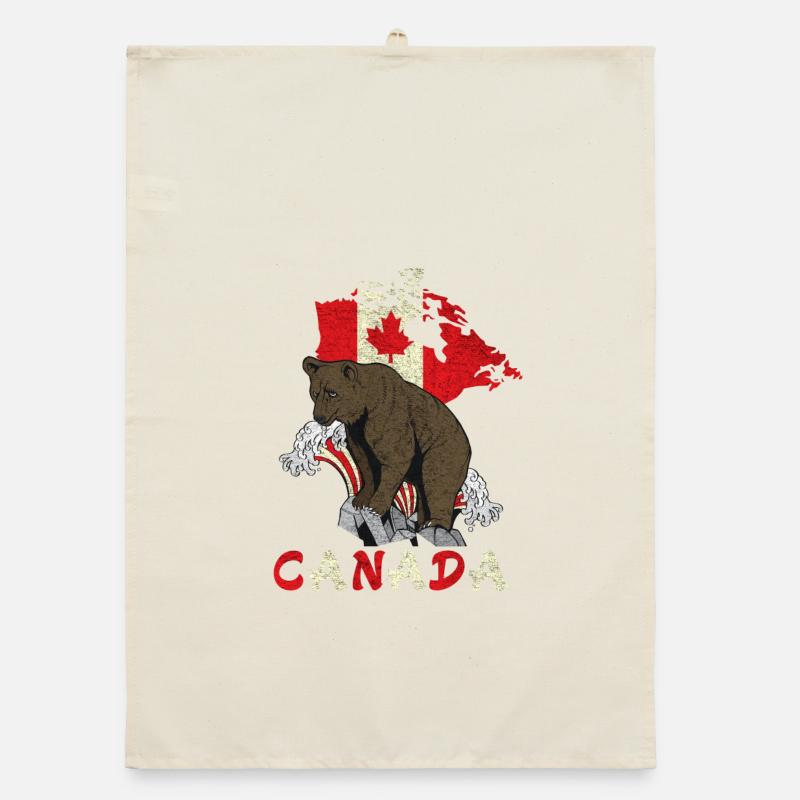 Canada bear design with map and flag Organic dish towel