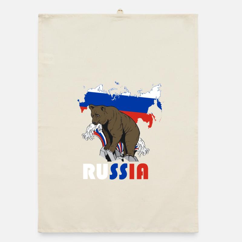 Russie conception de l’ours avec carte et drapeau Torchon bio