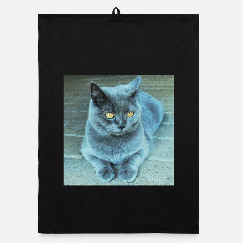 Chat Gris-Bleu aux Yeux Dorés Torchon bio