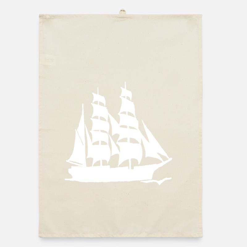 LARGE-FORMAT WHITE SAILBOAT Organic dish towel