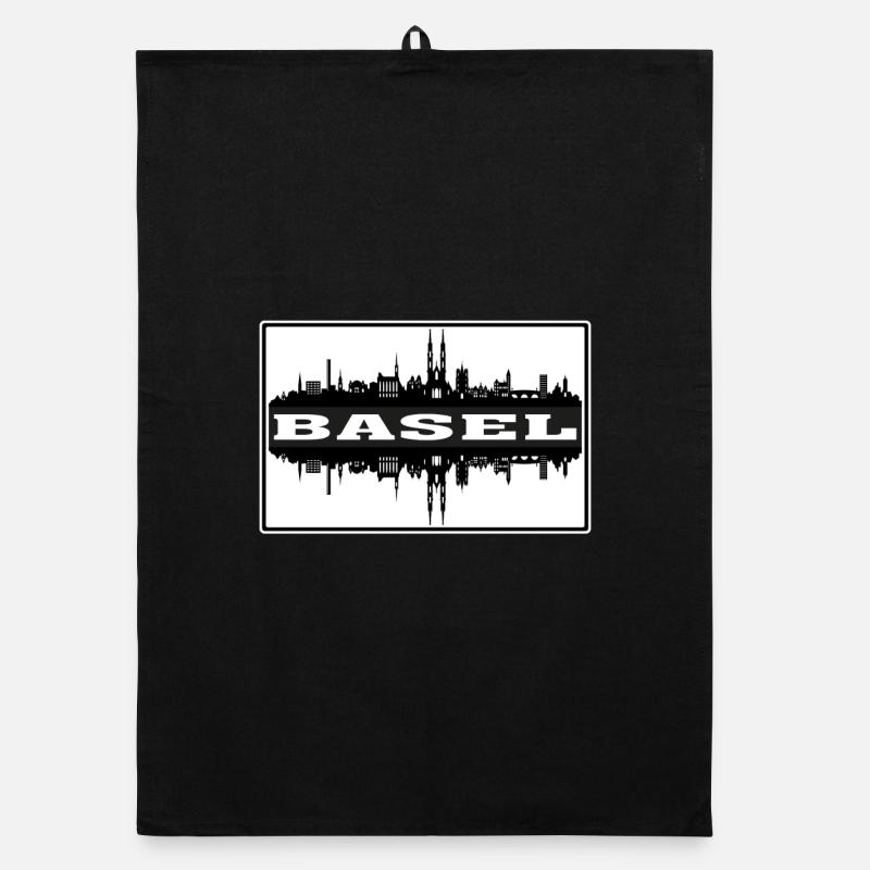 Basel Schweiz Reisesouvenir Skyline Silhouet Organic Geschirrtuch
