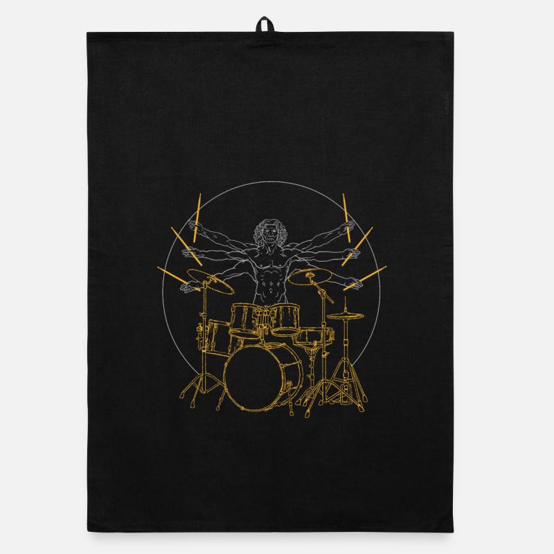 Drums Da Vinci - Cadeau Drummer Rock - Torchon bio - noir