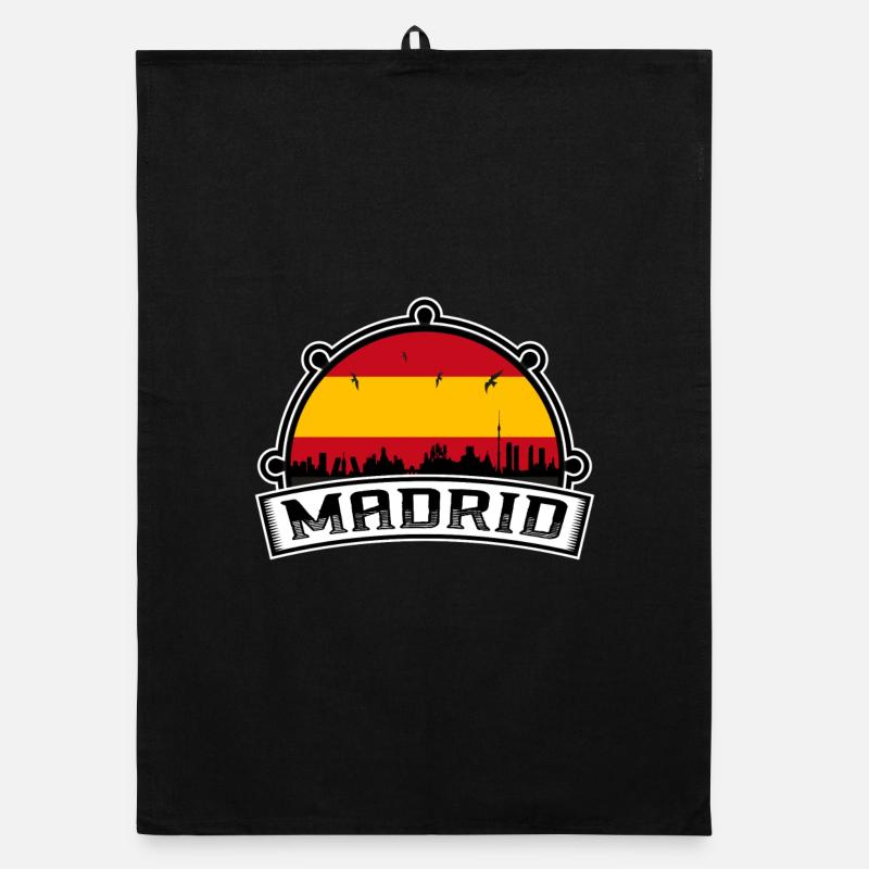 Madrid Espagne Skyline Voyage Souvenir Drapeau Espagnol Torchon bio