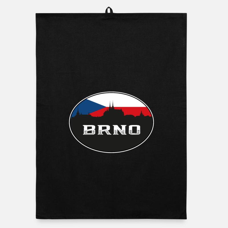 Brno Tchéquie Skyline Silhouette Drapeau tchèque Voyage Torchon bio