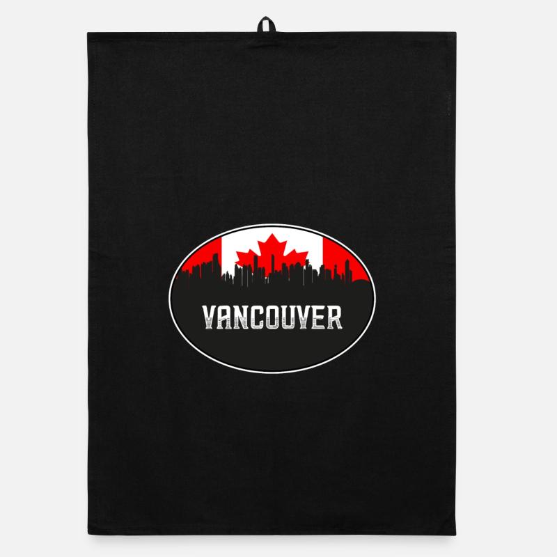 Vancouver Canada Skyline Silhouette Drapeau canadien Torchon bio