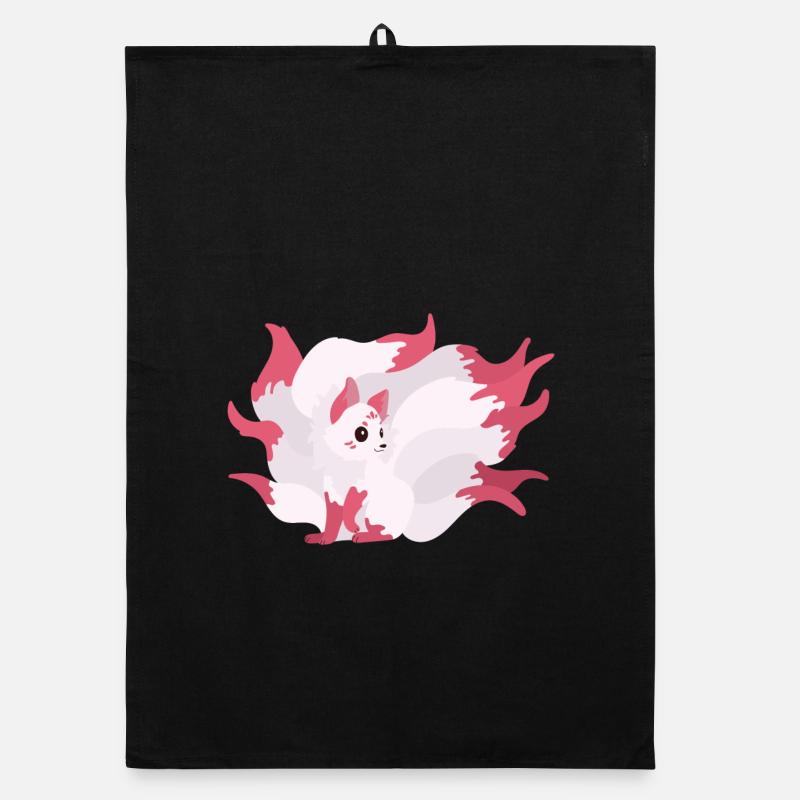 Kitsune Kawaii Illustration de dessin animé pour Ki - Torchon bio - noir