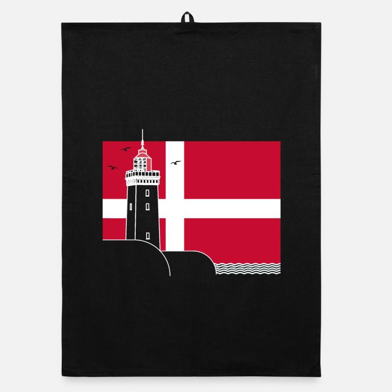 Drapeau du Danemark avec phare de Rubjerg Knude Torchon bio