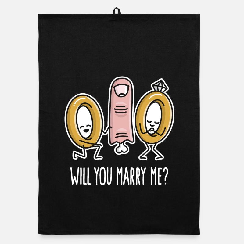 Will you marry me engagement wedding rings finger Organic dish towel