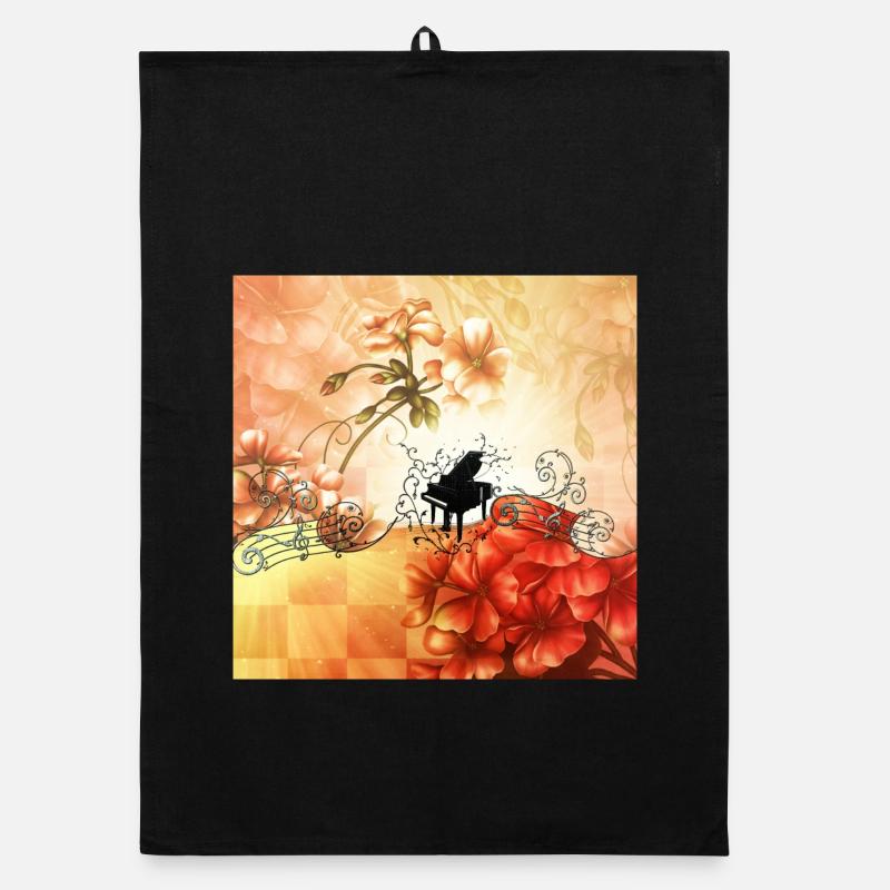 Merveilleuses fleurs avec piano et notes clés. Torchon bio