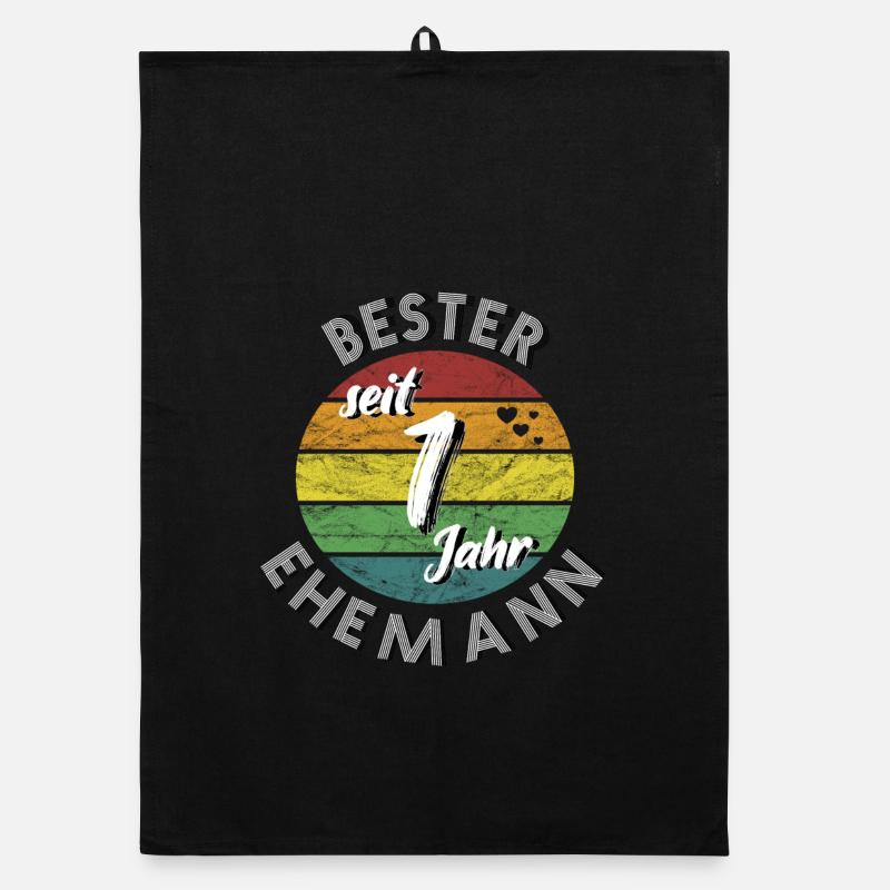 bester Ehemann seit 1 Jahr 1. Hochzeitstag retro - Organic Geschirrtuch - Schwarz