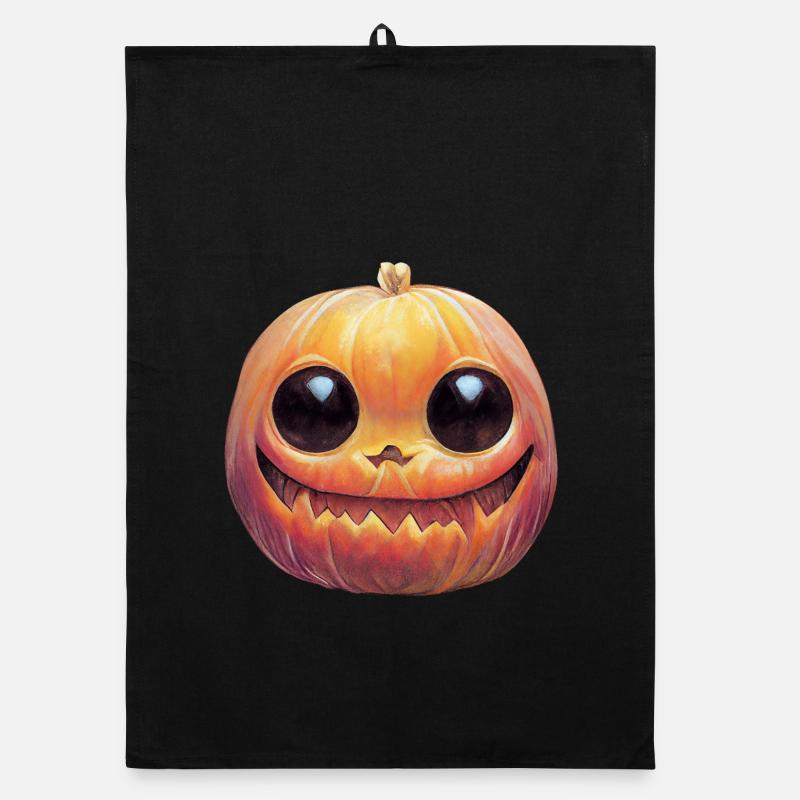 Tête De Citrouille Pour Halloween - Torchon bio - noir