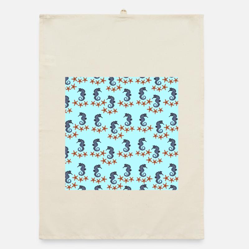 sommerkleidung tiermuster, Seepferdchenmuster Organic Geschirrtuch