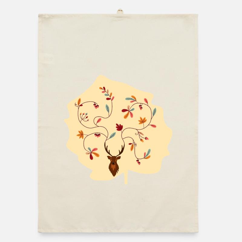 Hirsch im Herbst Geschenk Idee Geweih mit Blättern Organic Geschirrtuch