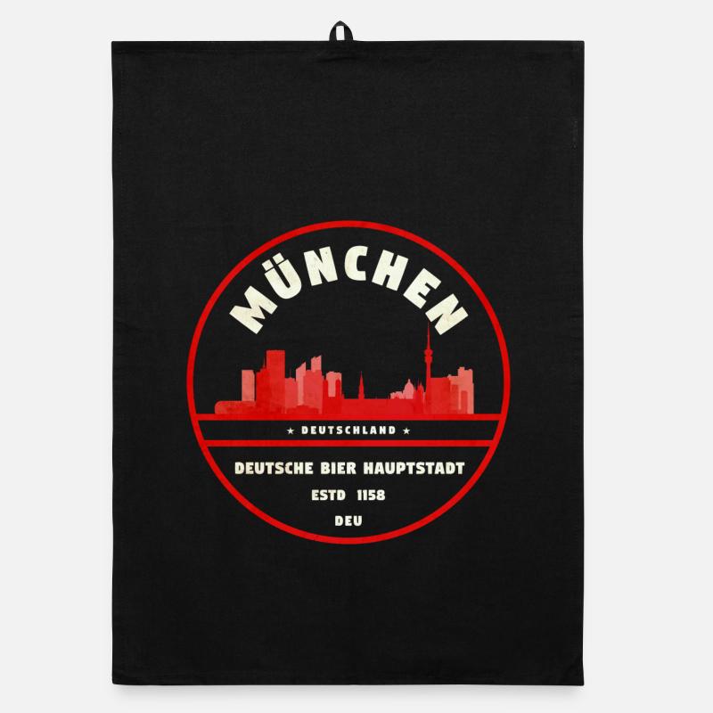 Munich Skyline Stamp Red Badge Organic dish towel