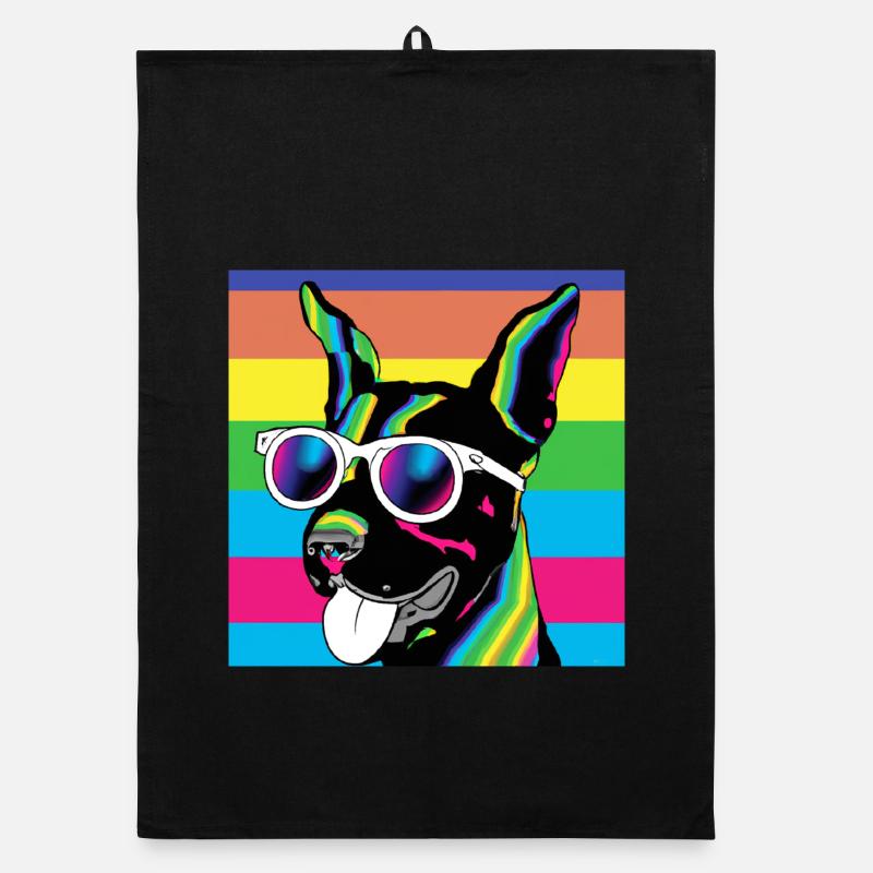 Psychedelic Pup Rainbow Glasses Organic dish towel