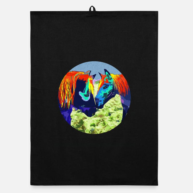 Pferdepaar Popart Kreisdesign - Organic Geschirrtuch - Schwarz