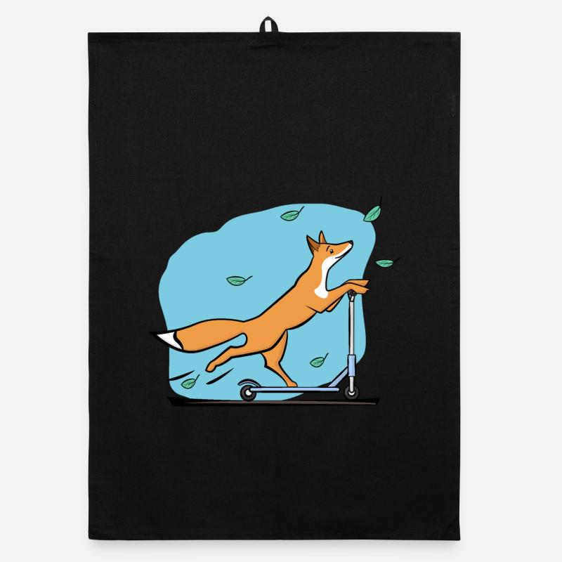 Fox with scooter Organic dish towel