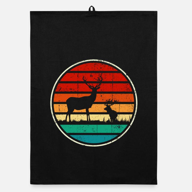 Retrowave Sunset Stag Circle Organic dish towel