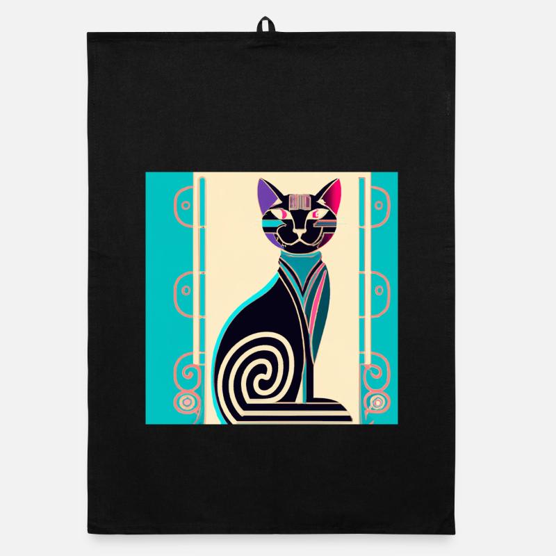 Néon Spirale Chat Art déco Torchon bio