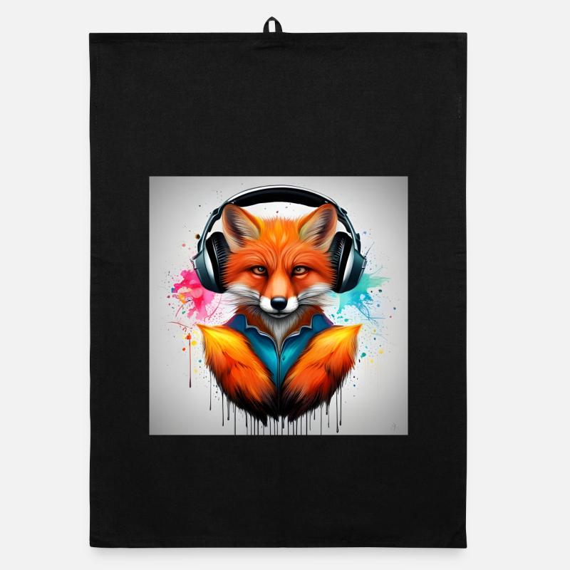 Fuchs mit Kopfhörer Hoodie Kunst Organic Geschirrtuch