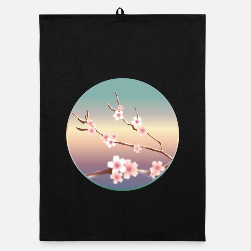 delicate cherry blossoms on a branch in spring Organic dish towel