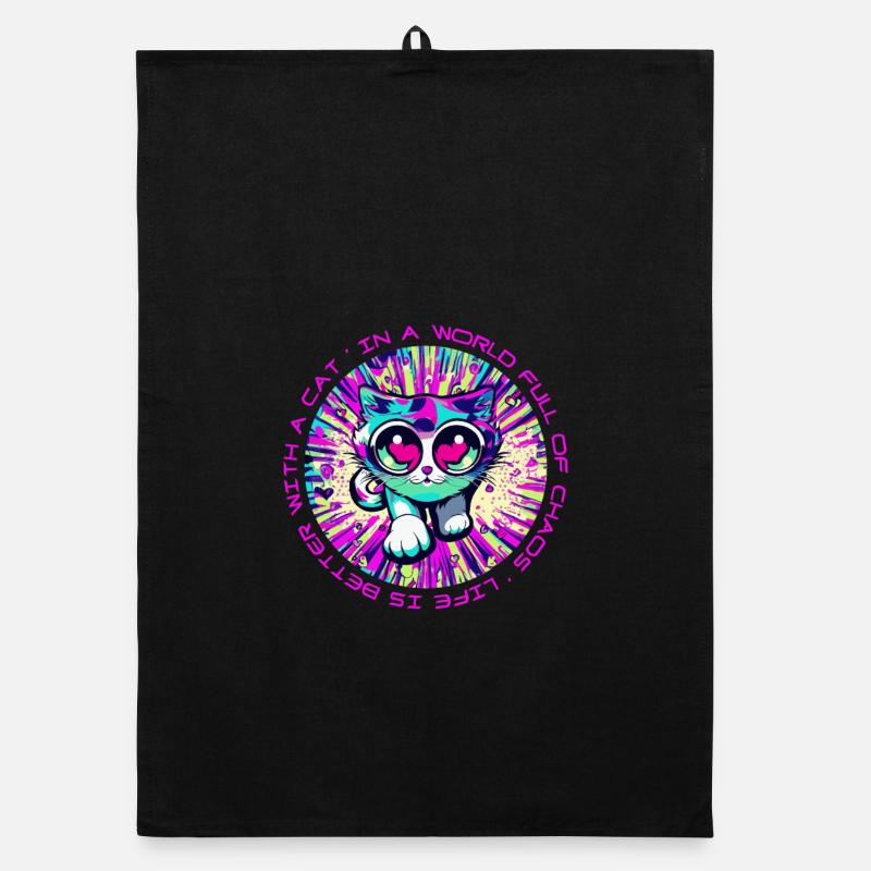 Chaos? Cat makes everything better! Organic dish towel