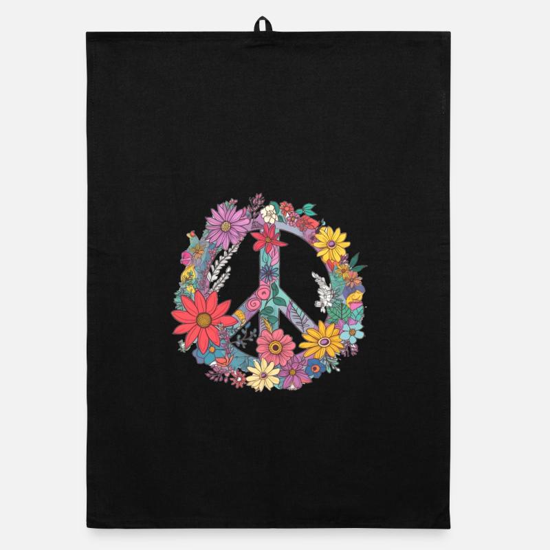 Blumen Peace - Organic Geschirrtuch - Schwarz
