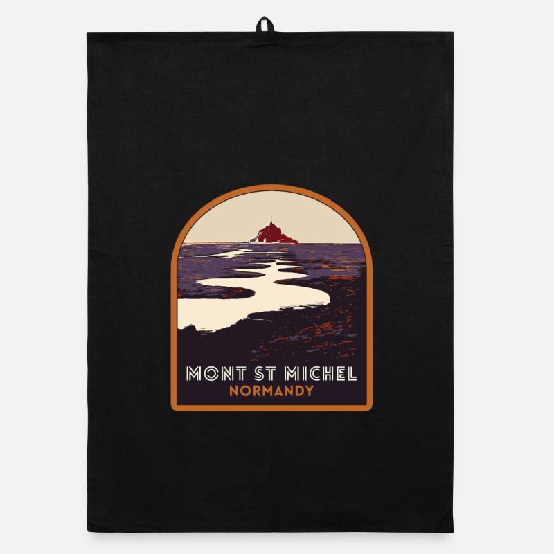 Illustration colorée du Mont Saint Michel - Torchon bio - noir