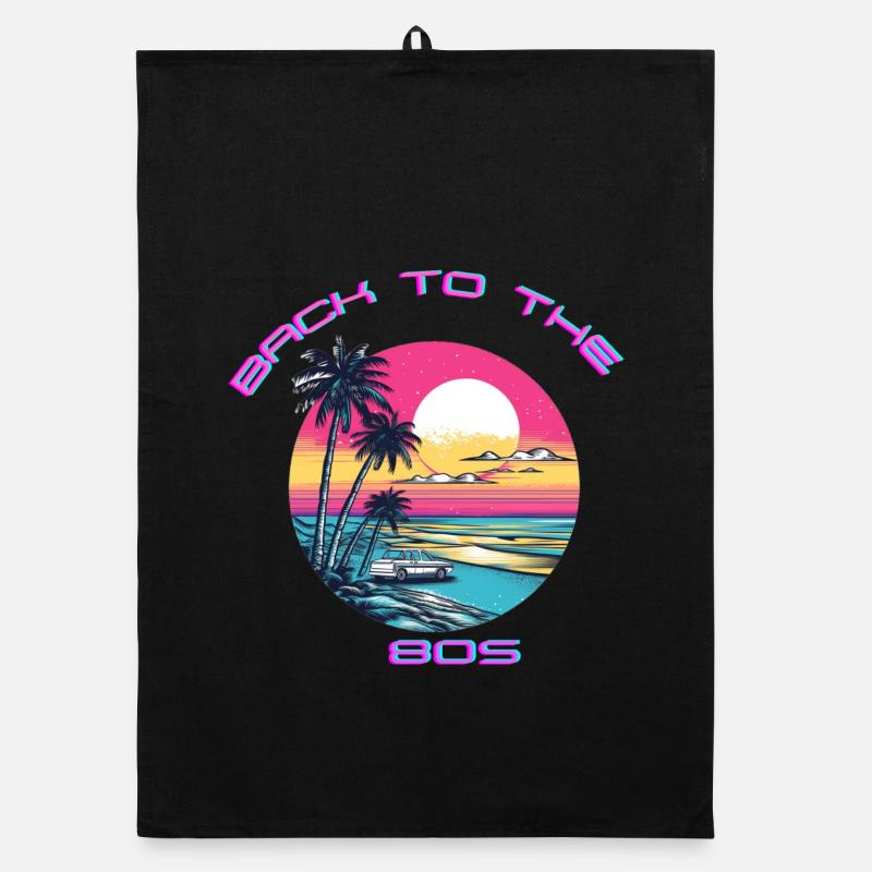 Retro Sunset Beach Design Organic dish towel